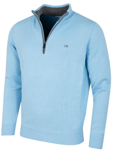 Calvin Klein Mens 1/2 Zip CK Golf Sweater - Baby Blue - L