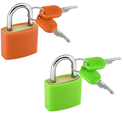 Lot de 2 cadenas colorés pour valises avec clés, 23 mm, mini cadenas de voyage pour valises, bagages, casier, sac à dos, école (orange et vert)