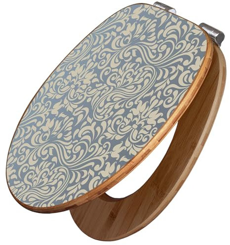 banjado Design WC Sitz Bambus Absenkautomatik 45,8x37,5cm / Toilettendeckel mit Absenkautomatik Holz/hochwertiger Bambus Klodeckel/WC-Sitz für gängigen Toiletten/Motiv Blaues Ornament