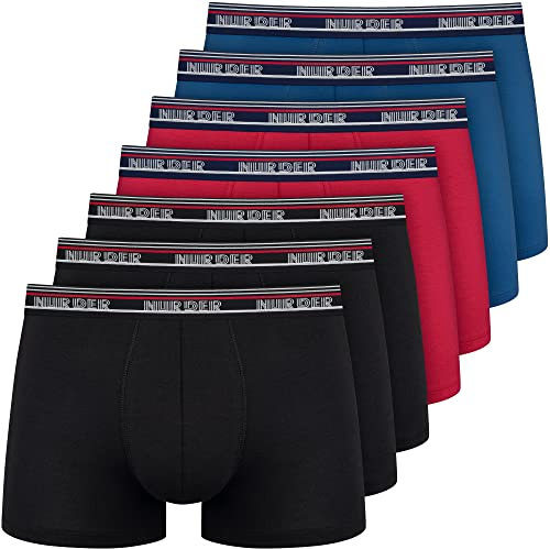 Nur Der 7er Pack Boxer Powerful Baumwolle Enge Boxershorts Retro-Bund Unterhosen Herren, blau/rot/schwarz, M
