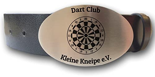 elbedruck Ledergürtel mit ovaler Gürtelschnalle Dart Dartscheibe und Wunschgravur personalisiert Dein Text Name Gürtel Geschenk Dartspieler Darts 501 (L (Länge 120 cm))