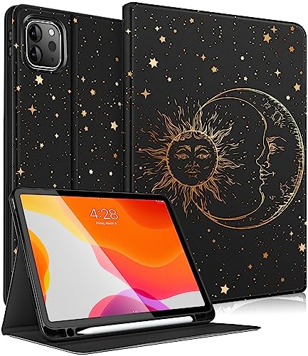 Uppuppy Schutzhülle für iPad Pro 12,9 Zoll (32,9 cm), PU-Leder, mit Apple-Stifthalter, automatischer Schlaf-/Wachmodus, verstellbare Winkel, für iPad Pro 12.9 6./5./4./3. Generation, Sonne Mond