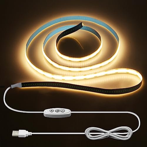 ALITOVE COB LED Streifen 1M Warmweiß 3000K USB Dimmbar LED Strip 320LEDs/m 5V für TV LED Hintergrundbeleuchtung Hängeschrankunterbeleuchtung Schlafzimmer Heimdekoration