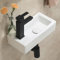 HOROW Lavabo Suspendu Rectangulaire - Blanc - Céramique - Porcelaine - Mini à Main - Petit à Gauche - Trou de Robinet à Gauche - 370 x 185 x 90 mm