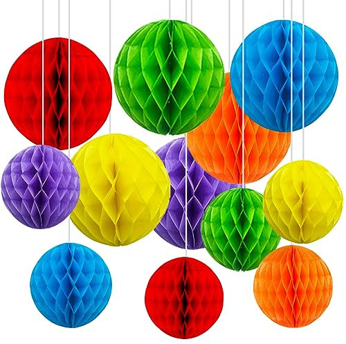 12 bolas de panal de papel arcoíris, multicolor, para decoración de carnaval, decoración de fiestas (12 pulgadas y 10 pulgadas)