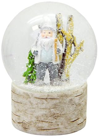 Schneekugel Weihnachtsmann weiß im Winterwald Nostalgie Sockel Holzoptik Landhaus Country Line rund, Durchmesser 100mm * 20209