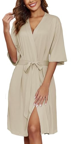 Ekouaer Short Robes for Women Lightweight Kimono Robes Knit Bathrobe Soft Sleepwear with Pockets S-XXL