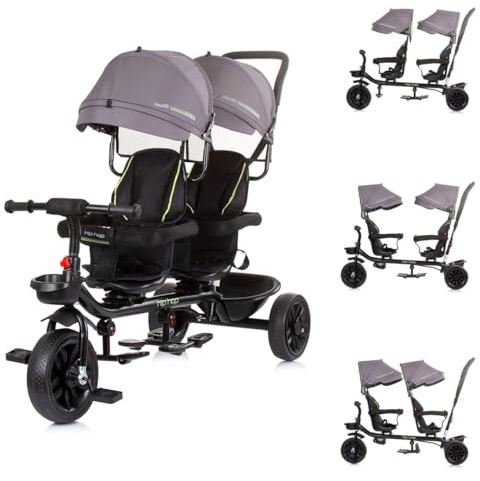 Chipolino Trehjuling Tricycle Hip Hop, två barn, upp till 40 kg, säten kan roteras 360°, färg: grå