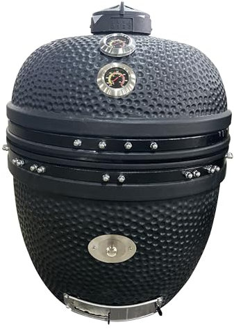 YNNI KAMADO TQ0C25BL TQ0C25BL Gril XL 63,5 cm, noir avec mangeoire à frites, barbecue, céramique, œuf, fumoir, TQ0C25BL