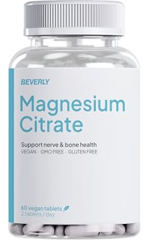 Beverly Citrato de Magnesio 2450 mg, 60 Tabletas Veganas | Alta Absorción, Para Sueño, Estrés, Calambres y Estreñimiento, Magnesio Premium, Para Músculos y Sistema Nervioso