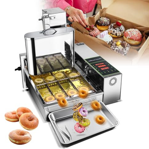 Macchina per ciambelle commerciale - Friggitrice professionale per ciambelle con display digitale, con spessore regolabile, tramoggia da 5,5 litri, 360 pezzi/ora e ribaltamento automatico
