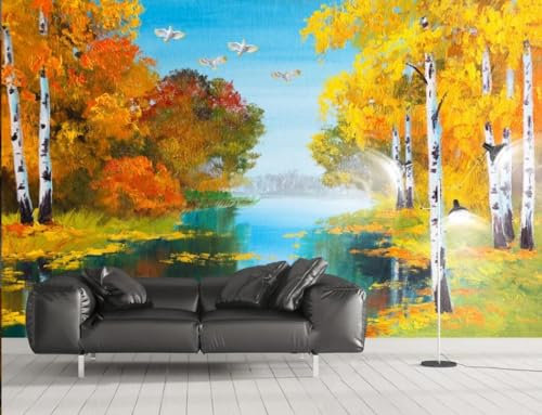 Fototapete Schlafzimmer Kinderzimmer 3D Tapeten 3D Effekt Wohnzimmer Herbstlandschaft Ölgemälde Ahornblatt Wald Elch Wandposter Xxl Waterfall Weiß Grau Blumen Wald Natur Mustertapete