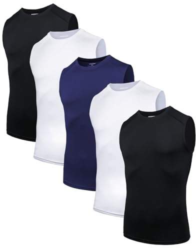 AMZSPORT Lot de 5 Débardeurs Homme Respirant, Maillot de Compression, T-Shirt Fonctionnel, T-Shirt de Course, Débardeur sans Manches pour Sport, Gym, Fitness et Running
