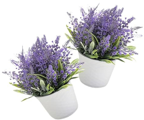 MOBUTOFU 2stücke Künstliche Lavendel-Pflanzen Im Topf Dekorative Faux Bonsai Für Tisch Und Schreibtisch Pflegeleichte Kunstpflanzen Für Zuhause Und Büro Für Hochzeiten Und