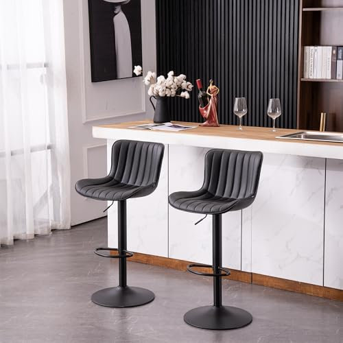 YOUNIKE 2er Set höhenverstellbare Barhocker Moderne Barstühle aus Kunstleder und Metall Hoher Barhocker Maximale Belastbarkeit 136 kg 2/Schwarz