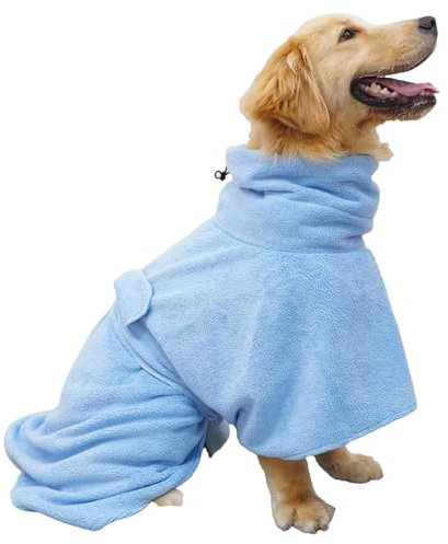 Hunde-Bademantel-Handtuch, große Hunde, Mikrofaser-Bademantel, Handtuch für schnelles Trocknen und super Saugfähigkeit, mit Kapuze und Bauchgurten, ultraweicher Welpen-Bademantel, Hundedusche,