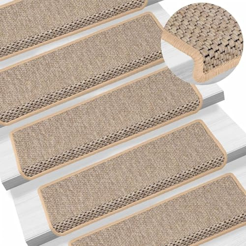 Rantry Teppiche für Treppen, Sisal-Look, 15 Stück, 65 x 21 x 4 cm, hellbeige, für Wohnzimmer, Büro, Schlafzimmer, Badezimmer