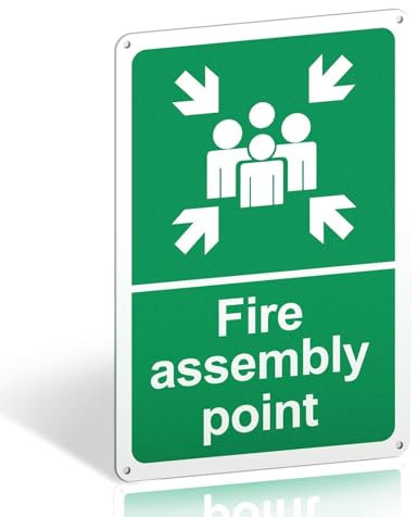 Fire Assembly Point Sign Outdoor - 600 x 400mm - 1mm Matte Rigid Plastic Fire Safety Signs with 4 Pre-Drilled Holes - Ideal Safety Assembly Point