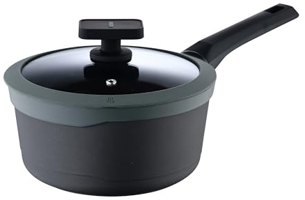 MasterPRO Casseruolino 16cm 1,3L in alluminio pressofuso 100% RICICLATO senza PFOA con sistema HeatDot - antiaderente, per induzione, con coperchio e manico soft touch linea KALÌ