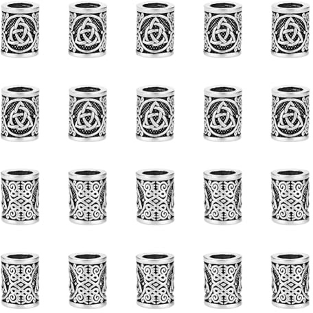 UNICRAFTALE 20 Stück Para-Cord Perlen Säulenperlen 2 Stile Schlüsselbänder Antik Silber Europäische Perlen Fallschirmperlen Legierungsverbinder Charms mit Textur