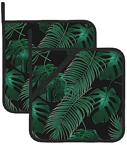 Set di presine isolanti con stampa verde foglia di banano, presine per cucina, adatto per microonde, forno e barbecue all'aperto