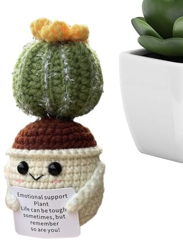 Bola de cactus de ganchillo positiva | Planta positiva emocional tejida | Juguete de cactus de punto | Muñeca de cactus de ganchillo | Divertido apoyo emocional de cactus de ganchillo positivo |