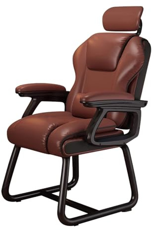 CYQQRDZSW Bürostühle Aus PU-Leder Ohne Rollen, Gaming Sessel mit Mittelhoher Rückenlehne, Schreibtischstuhl, Pc Stuhl, Geeignet für Rezeption, Lobby, Konferenzraum, Wartezimmer(Brown)