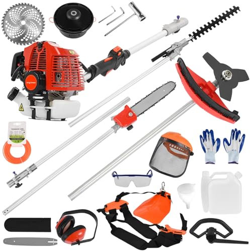 loyliawa Strimmer, Cordless Strimmer, Petrol Strimmer, Strong Powerful Full Functioning Guard Accessories Hedge Trimmer 52cc Petrol Grass Trimmer Chainsaw Brush Cutter for Garden Clearing Weeds Red
