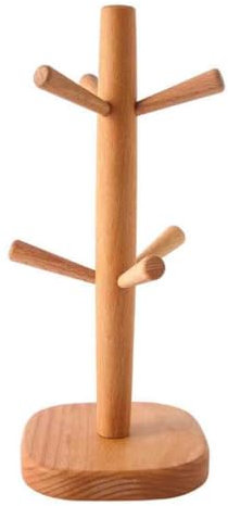 GUOXIAD Portabicchieri in Faggio con 6 Rami - Robusto Portabicchieri Sospeso for Cucina, Resistente Organizer for Bicchieri in Legno con Base Ispessita, Design Salvaspazio, Finitura Naturale