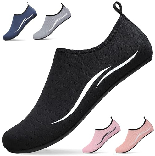 gitzing Water Beach Swim Shoes Women Quick Dry Sea Shoes Men Breathable Aqua Lightweight Barefoot for Surfing Running Driving Pool Yoga, Black 9 UK/43 EU