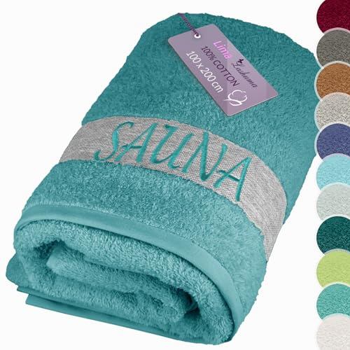 Lashuma Saunahandtuch 100x200 cm, Frottee XXL Badetuch in Pfefferminz | 500 gsm Frottee aus 100% Baumwolle, als Saunatuch, Badehandtuch, Duschtuch und Liegetuch für Sauna und Bad