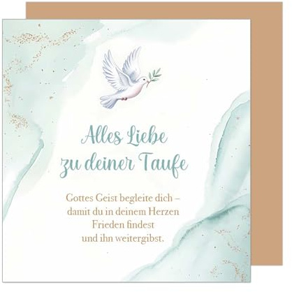 Edition Seidel Premium quadratische Glückwunschkarte zur Taufe mit Umschlag. Taufkarte Grußkarte Karte Taube Taufkind Junge Mädchen Kinder Segenswünsche (ETQ134 SW025)