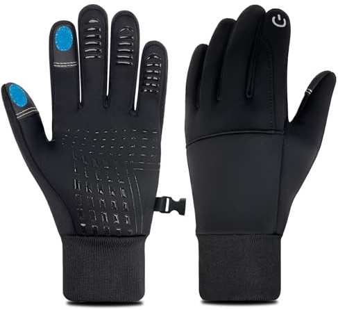 lifwimner Winter Gloves for Men & Women Anti Slip Touchscreen Warm Fleece Windproof & Waterproof Running & Cycling Driving Gloves (Black, XL)