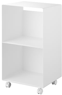 YAMAZAKI 10229 TOWER 2-stöckiges Schallplatten-Regal mit Rollen, weiß, Stahl/Nylon, minimalistisch, 40 x 38 x 73,3 cm (L x B x H)