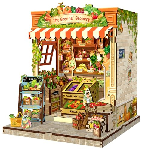 Fsolis Book Nook - Maison de poupée miniature - Accessoires d'intérieur modernes et décoration en bois - Idées cadeaux créatives pour adolescents et adultes (The Greens' Grocery)
