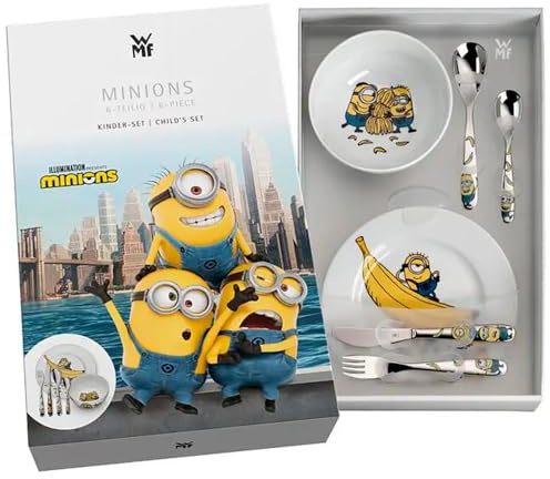 Regalo Grabado - Cubiertos Infantiles Personalizados con Vajilla | Acero Inoxidable 18/10 | Nombre y Fecha Grabados | Apto Lavavajillas | (Minions)
