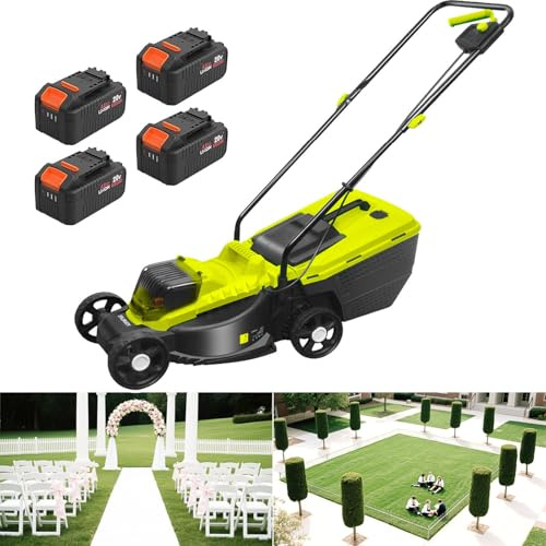 ZHLINGQ Cortacésped Eléctrico con Baterías De 40 V, 4 Ah Y 1600 W, Sin Escobillas, con Ajuste De Altura De 30 Mm, 50 Mm Y 70 Mm, Bolsa De 40 L Y Cargador Incluidos, Autonomía De 50 Minutos,Battery*4