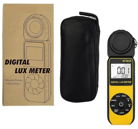 Misuratore di luce digitale, Luxmetro Digitale 881D - 400.000 Lux Con Intervallo Automatico, Precisione ±4, Registrazione Dati per piante da giardino e da interno, fotografia