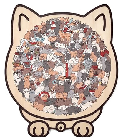 Rompecabezas de Madera con Forma de Gato, Madera 135 Piezas con Forma Gato, desafiante Rompecabezas Irregular con Marco, Regalos creativos for Amantes los Gatos(C)