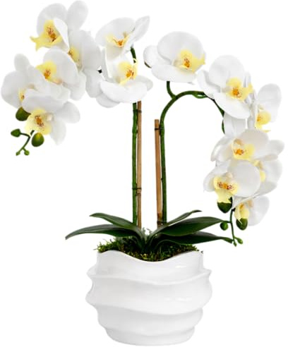BelaLusa® Orchideen Künstlich Wie Echt – Künstliche Orchideen Im Topf Weiß 50 cm, Handgefertigt In Portugal, Pflegeleichte Kunstpflanze Für Fensterbank, Badezimmer & Wohnräume (Weiß)