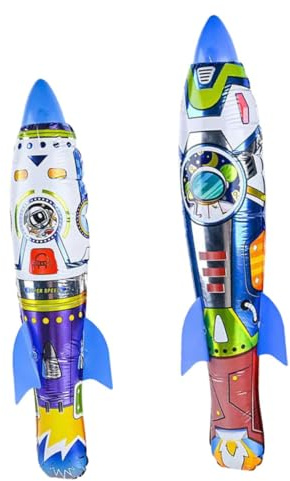 Hohopeti Giocattoli Gonfiabili a Forma di Razzo 63 CM e 55 CM Set 2 Pezzi per Lancio Manuale Giocattoli Volanti per Esterni Regalo per e Giochi Sportivi All’Aria Aperta