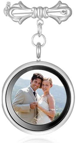 Bridal Bouquet Charm Hochzeitsstrauß Foto Charm Brautstrauß Brosche Wedding Bouquet Memory Charms Hochzeit Gedenkbroschen Pins Oval Rahmen Pin Brosche für Hochzeits Verlobungsfeier(Silber)