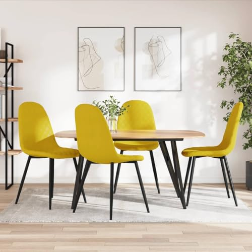 RMIHSJG Esszimmerstühle 4 STK. Senfgelb Samt Polsterstühle mit Metallbeinen Ergonomische Küchenstühle Dicke Polsterung Pulverbeschichtet Stabile Beistellstühle für Wohnzimmer