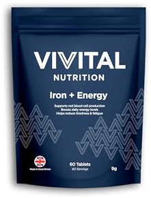 Vivital Nutrition Iron + Energy Tablets | 60 Tablets (60 Servings) | High Strength Iron from Ferrous Fumarate | Supports Energy, Focus & Red Blood Cell Formation | Vegan