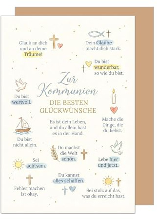 Edition Seidel Premium Glückwunschkarte zur Kommunion mit Umschlag. Kommunionskarte Karte Grußkarte Spruch Sprüche Mädchen Junge Jugendliche Taube Fisch Sonne Boot Herz Wünsche (KO354 SW026)