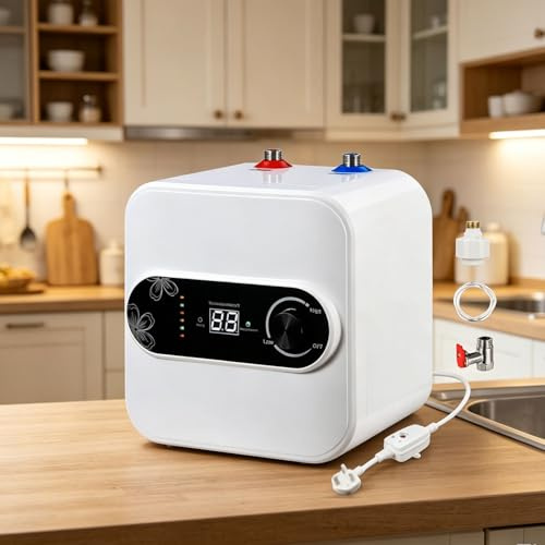 Scaldabagno elettrico da 10 litri, scaldabagno da 1500 W con display LCD e manopola della temperatura, regolazione 30 ° C-65 °C, scaldabagno sicuro IPX4, tipo stoccaggio, per cucina, bagno