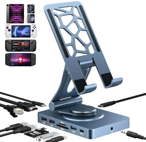 NewQ iPad Docking Station Stand, 11-in-1 Dock with 4K 120Hz HDMI, 10Gbps Data, SD/TF 4.0, RJ45 Ethernet, Audio, Ventilated Design for iPad, Tablets, Steam Deck, ROG Ally, Legion Go, MSI Claw