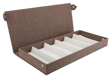 BONKZEBU Brillenbox aus Leinen mit 6 Fächern, Stilvoller Brillen-Organizer für Zuhause und auf Reisen, Hochwertiges Leinenmaterial, Großes Fassungsvermögen, 14,96 X 6,69 X 1,57 Zoll (Kaffee)