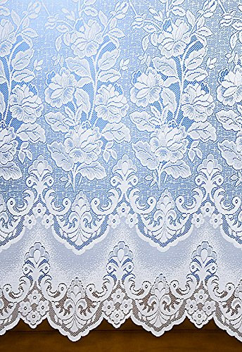 HOME-EXPRESSIONS Victoria 606 White Floral Net Curtain Damask Design, Heavy rose border traditional look 48 (122cm drop)