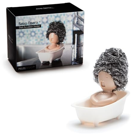PELEG DESIGN Soap Opera Schwammhalter - Lustige Halterung für Schwämme, Abtropfgestell, Küchen Organizer, Halterung für Küche & Küchenutensilien, Weiß